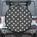 Grey And White Yin Yang Pattern Print Leather Spare Tire Cover