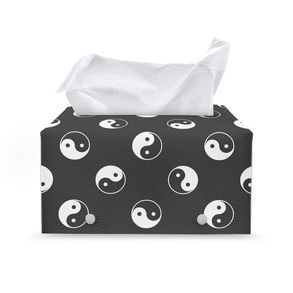 Grey And White Yin Yang Pattern Print Leather Tissue Box Cover