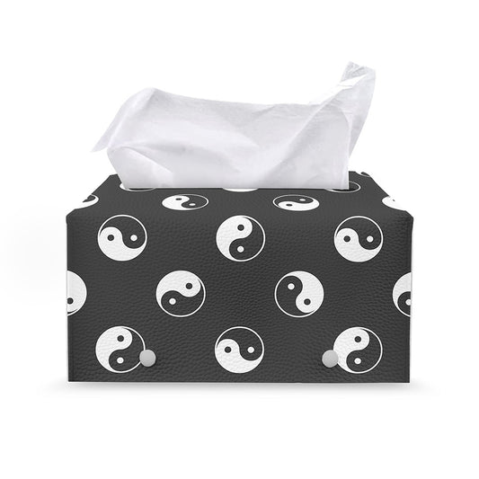 Grey And White Yin Yang Pattern Print Leather Tissue Box Cover