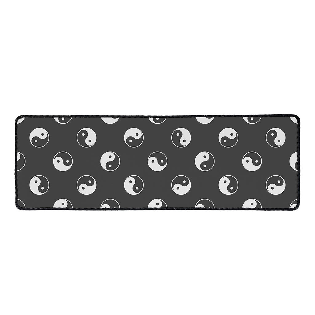Grey And White Yin Yang Pattern Print Long Kitchen Mat