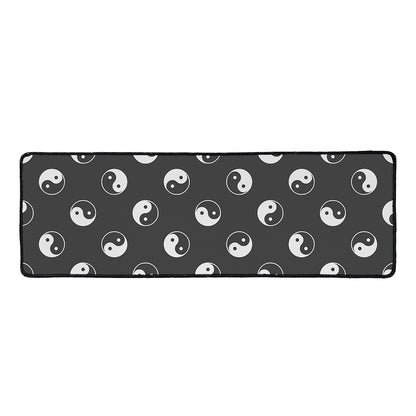Grey And White Yin Yang Pattern Print Long Kitchen Mat