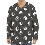 Grey And White Yin Yang Pattern Print Long Sleeve Baseball Jersey