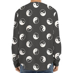 Grey And White Yin Yang Pattern Print Long Sleeve Baseball Jersey