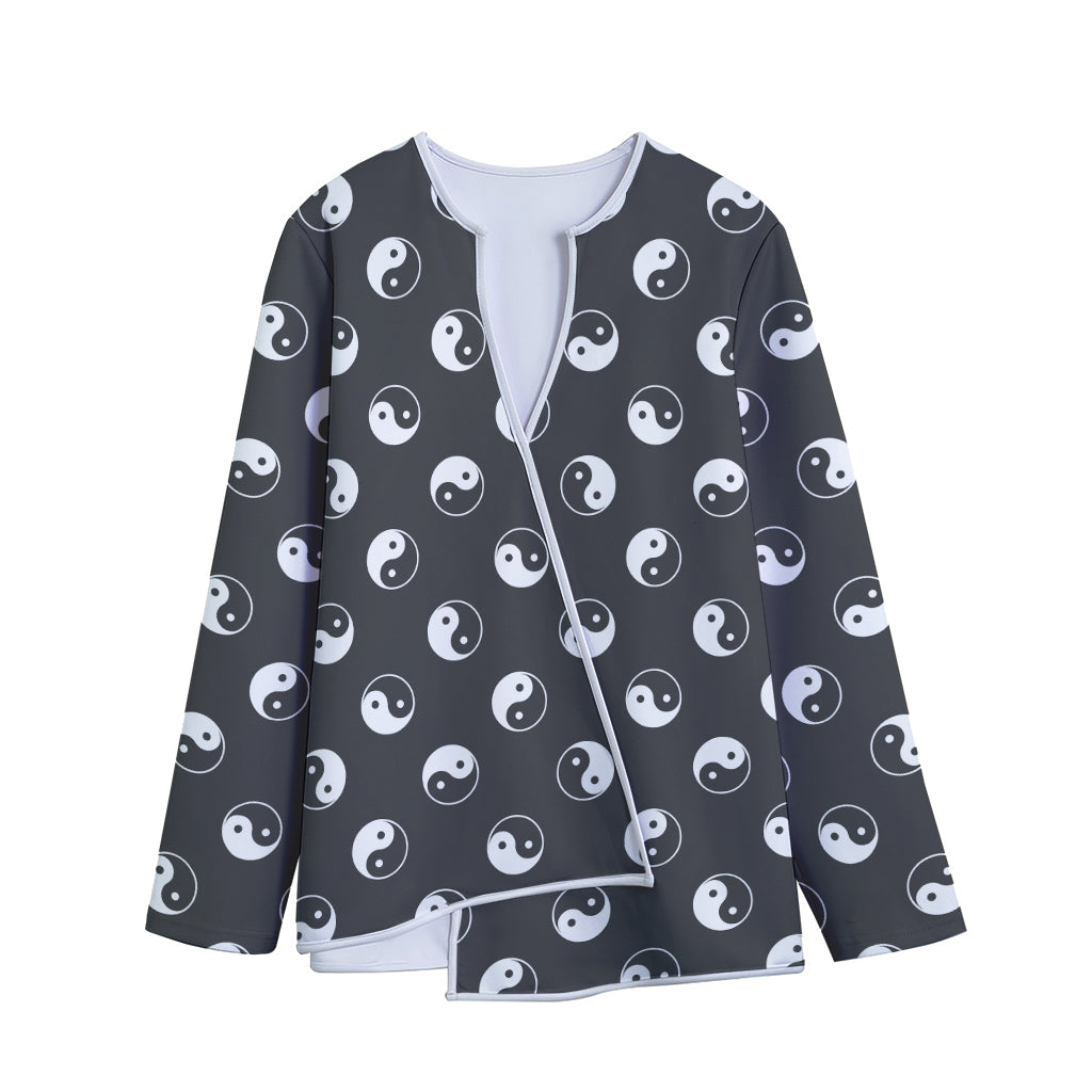 Grey And White Yin Yang Pattern Print Long Sleeve Short Coat