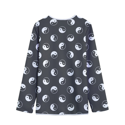 Grey And White Yin Yang Pattern Print Long Sleeve Short Coat