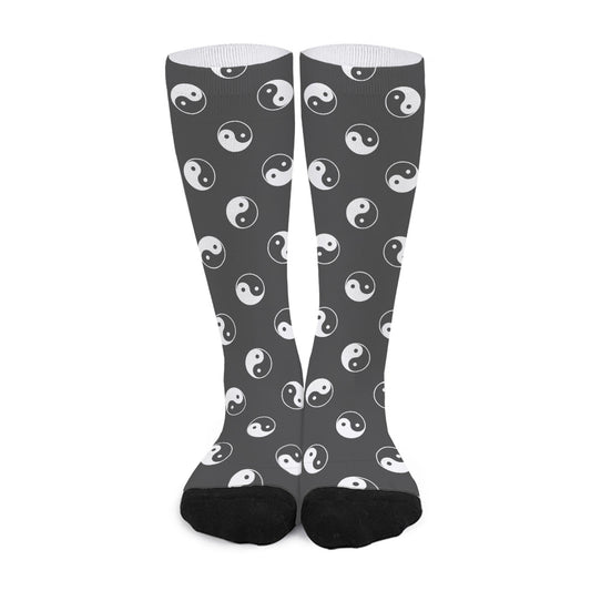 Grey And White Yin Yang Pattern Print Long Socks