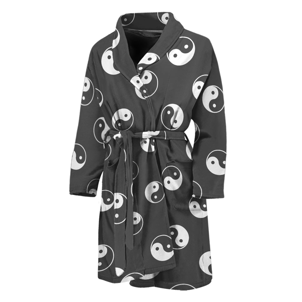 Grey And White Yin Yang Pattern Print Men's Bathrobe