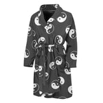 Grey And White Yin Yang Pattern Print Men's Bathrobe