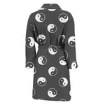 Grey And White Yin Yang Pattern Print Men's Bathrobe