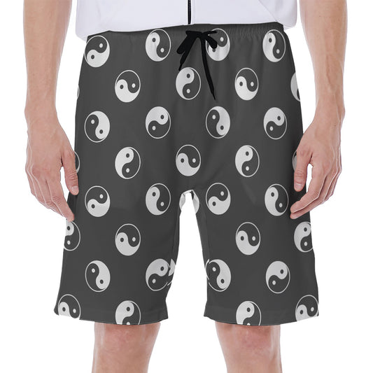 Grey And White Yin Yang Pattern Print Men's Beach Shorts