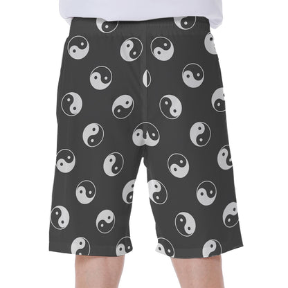 Grey And White Yin Yang Pattern Print Men's Beach Shorts