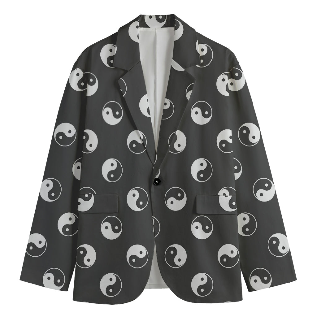 Grey And White Yin Yang Pattern Print Men's Blazer