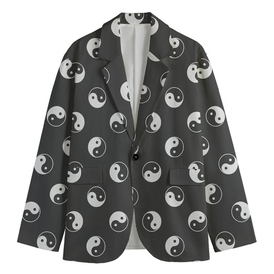 Grey And White Yin Yang Pattern Print Men's Blazer