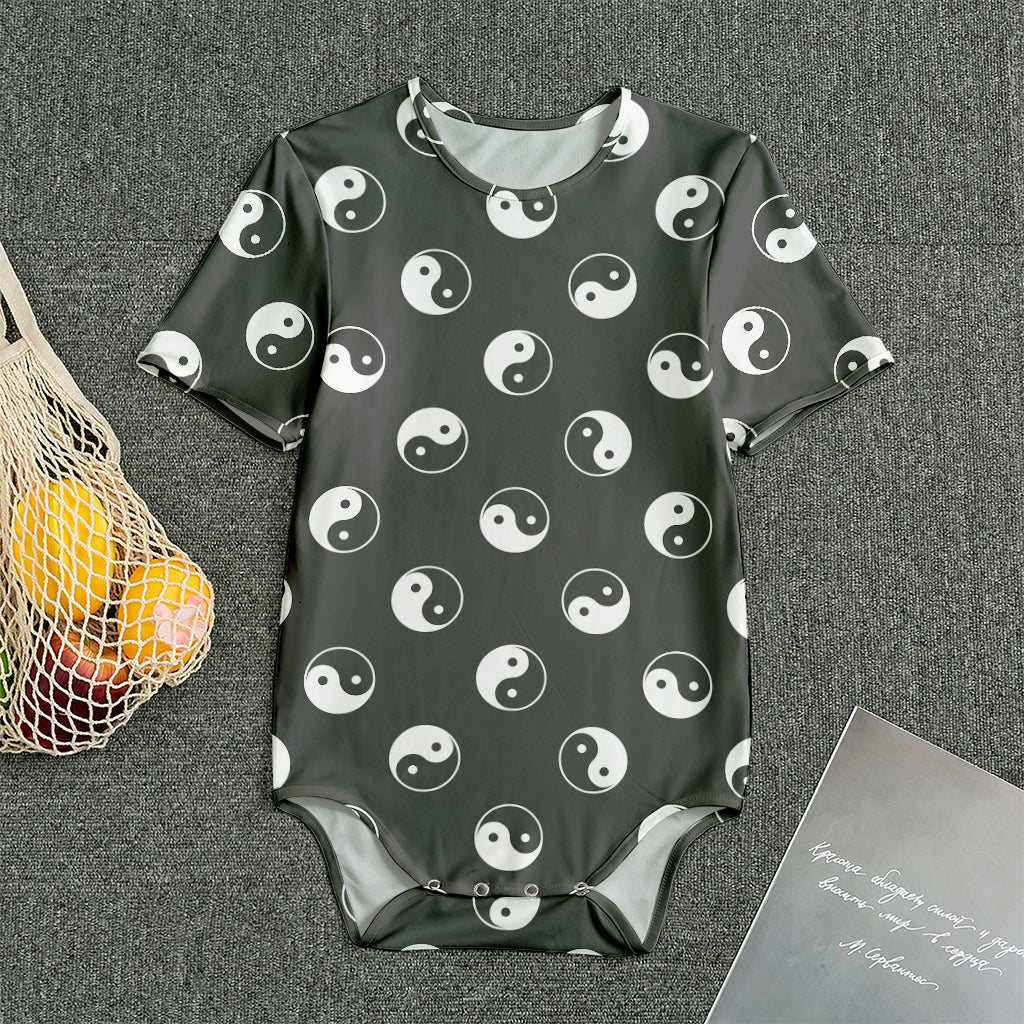 Grey And White Yin Yang Pattern Print Men's Bodysuit