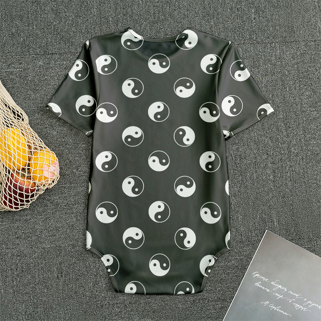 Grey And White Yin Yang Pattern Print Men's Bodysuit