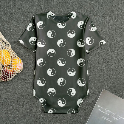 Grey And White Yin Yang Pattern Print Men's Bodysuit