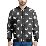 Grey And White Yin Yang Pattern Print Men's Bomber Jacket