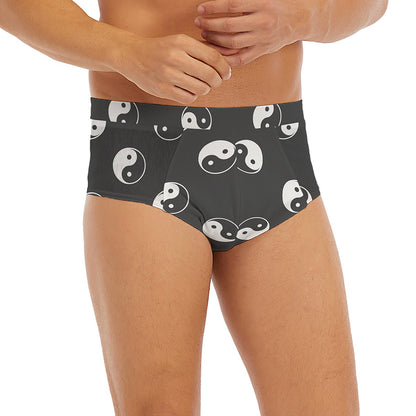 Grey And White Yin Yang Pattern Print Men's Briefs