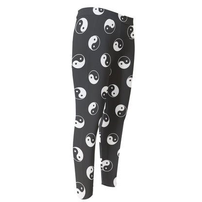 Grey And White Yin Yang Pattern Print Men's Compression Pants