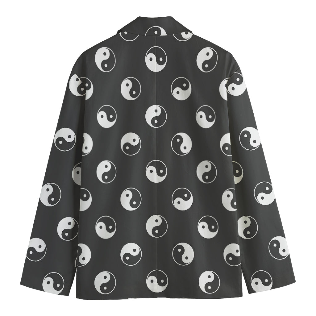 Grey And White Yin Yang Pattern Print Men's Cotton Blazer