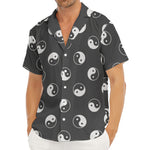 Grey And White Yin Yang Pattern Print Men's Deep V-Neck Shirt