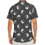 Grey And White Yin Yang Pattern Print Men's Deep V-Neck Shirt