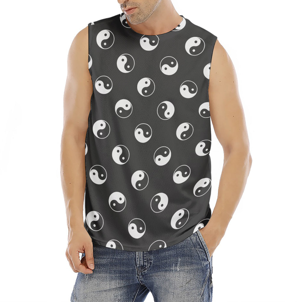 Grey And White Yin Yang Pattern Print Men's Fitness Tank Top