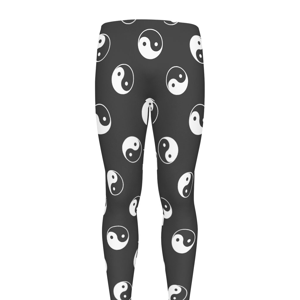 Grey And White Yin Yang Pattern Print Men's leggings