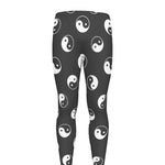 Grey And White Yin Yang Pattern Print Men's leggings