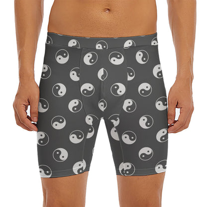 Grey And White Yin Yang Pattern Print Men's Long Boxer Briefs