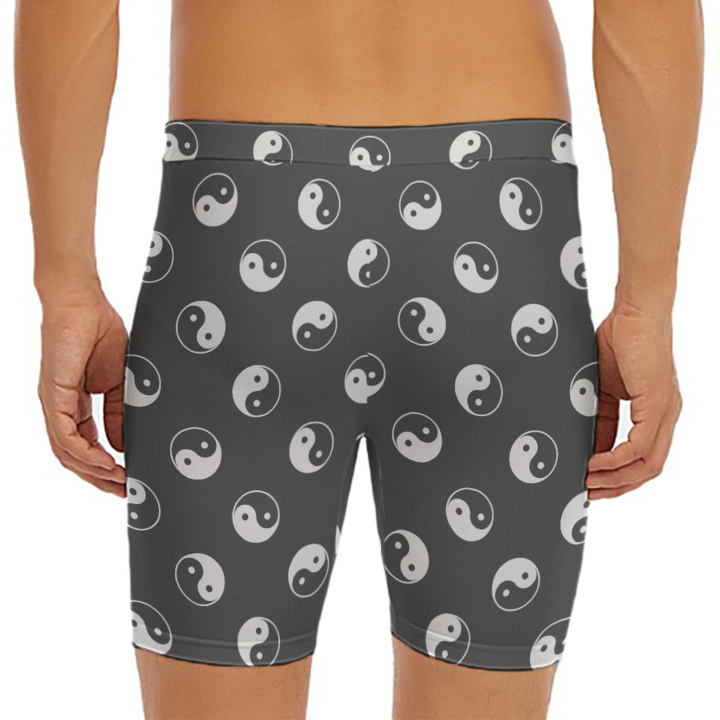 Grey And White Yin Yang Pattern Print Men's Long Boxer Briefs