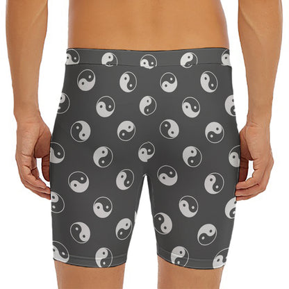 Grey And White Yin Yang Pattern Print Men's Long Boxer Briefs