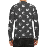 Grey And White Yin Yang Pattern Print Men's Long Sleeve Rash Guard
