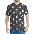 Grey And White Yin Yang Pattern Print Men's Polo Shirt