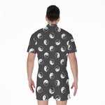 Grey And White Yin Yang Pattern Print Men's Rompers
