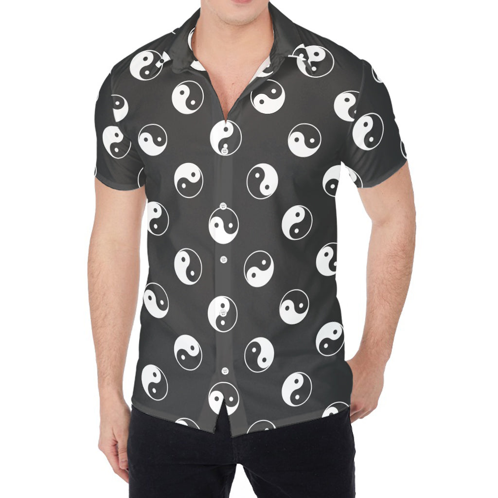 Grey And White Yin Yang Pattern Print Men's Shirt