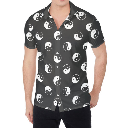 Grey And White Yin Yang Pattern Print Men's Shirt