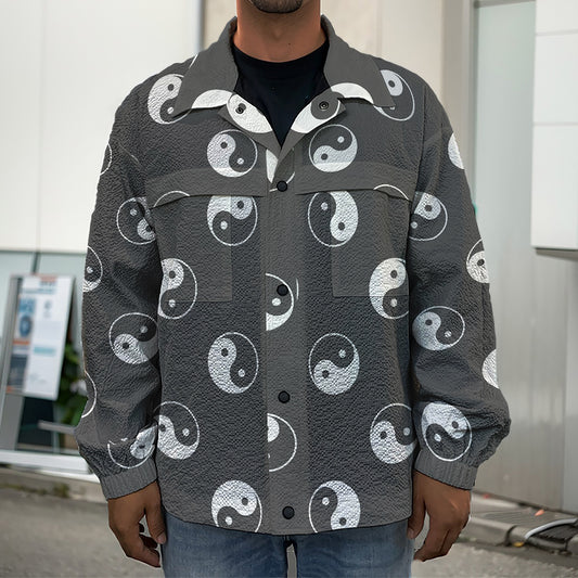 Grey And White Yin Yang Pattern Print Men's Shirt Jacket