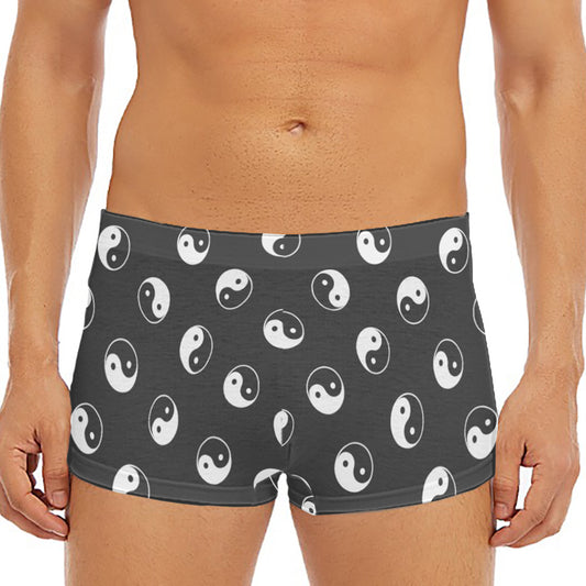 Grey And White Yin Yang Pattern Print Men's Short Boxer Briefs
