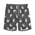 Grey And White Yin Yang Pattern Print Men's Sports Shorts