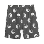 Grey And White Yin Yang Pattern Print Men's Sports Shorts