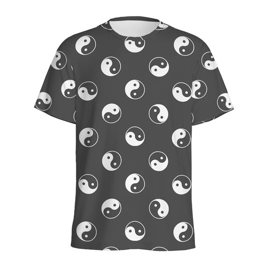 Grey And White Yin Yang Pattern Print Men's Sports T-Shirt