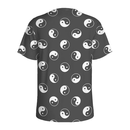 Grey And White Yin Yang Pattern Print Men's Sports T-Shirt