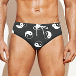 Grey And White Yin Yang Pattern Print Men's Swim Briefs