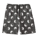 Grey And White Yin Yang Pattern Print Men's Swim Trunks