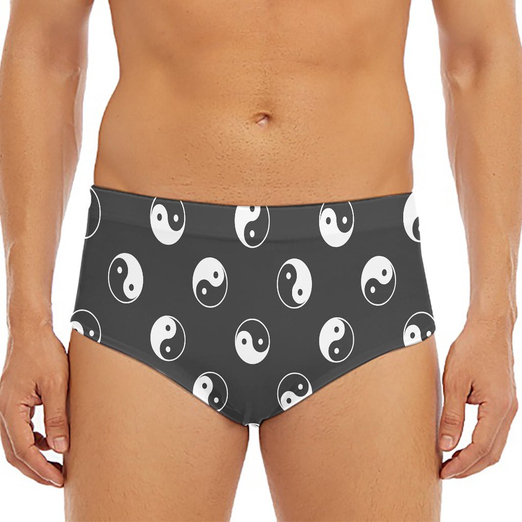 Grey And White Yin Yang Pattern Print Men's Triangle Swim Briefs