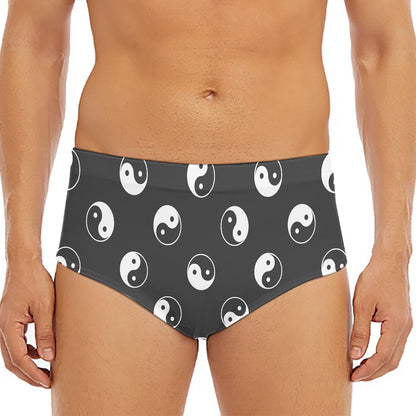 Grey And White Yin Yang Pattern Print Men's Triangle Swim Briefs