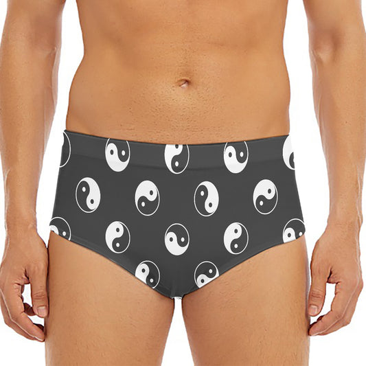 Grey And White Yin Yang Pattern Print Men's Triangle Swim Briefs