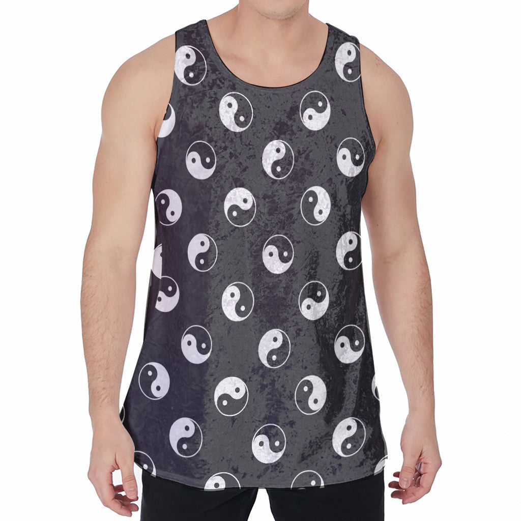 Grey And White Yin Yang Pattern Print Men's Velvet Tank Top
