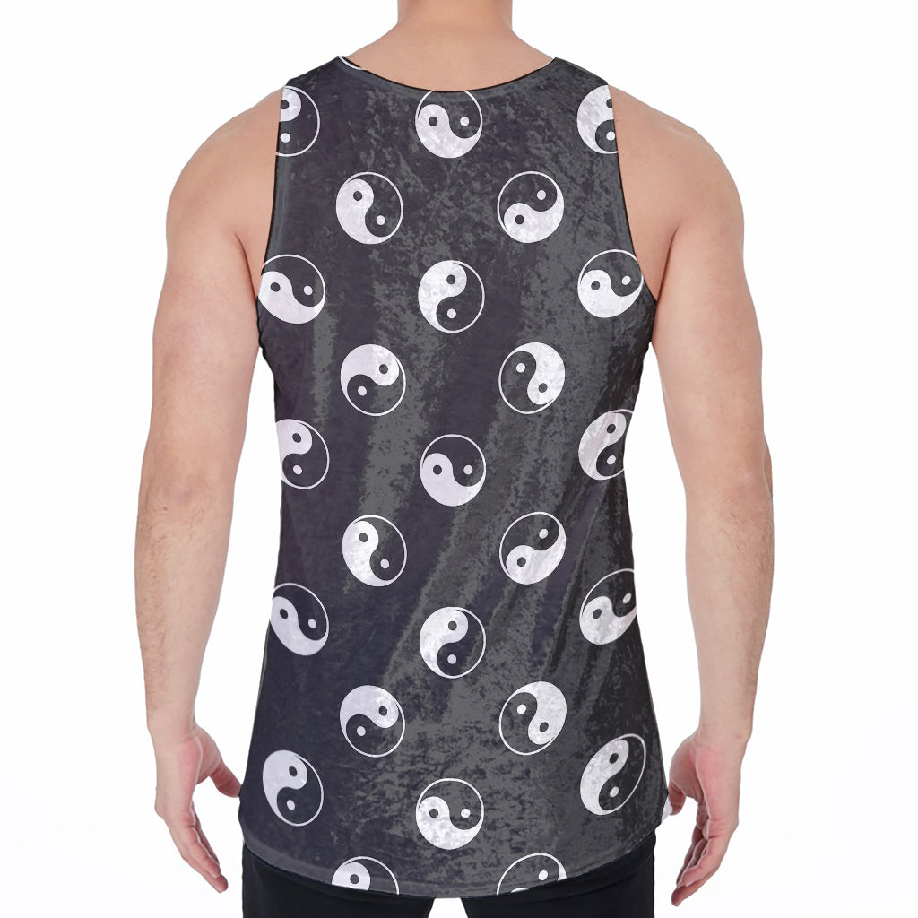 Grey And White Yin Yang Pattern Print Men's Velvet Tank Top